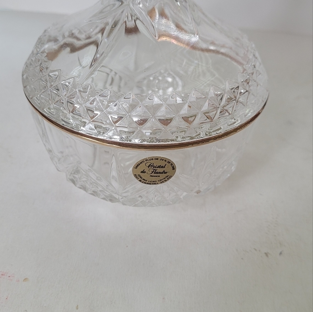 Vintage New In Box French Lead Crystal Candy Dish, Salzburg Gold Cristal